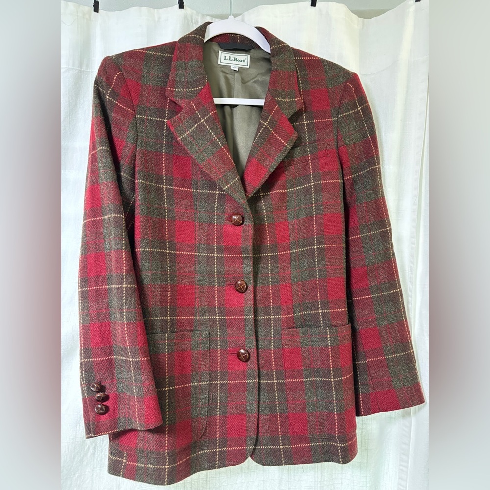 LL Bean Jacket Womens 4 Plaid Blazer Wool Career Preppy Lined - Picture 2 of 8
